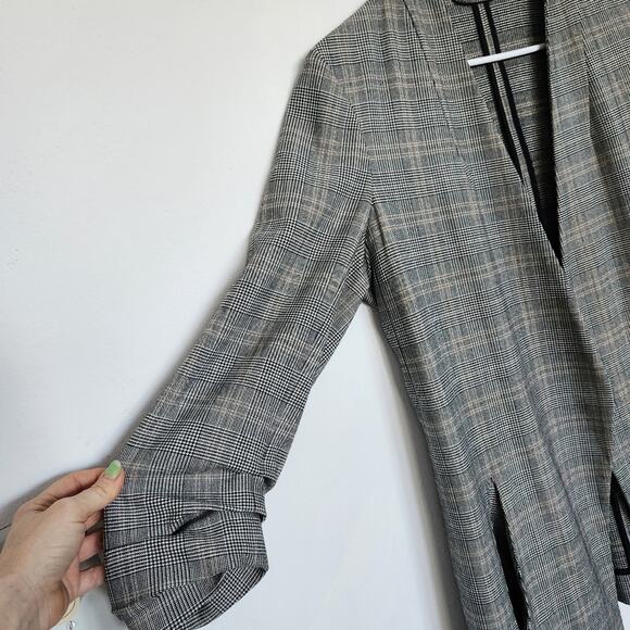 Babaton Aritzia Power Blazer 3/4 Plaid Grey Open Jacket Sz 6 Office Preppy - Picture 9 of 9